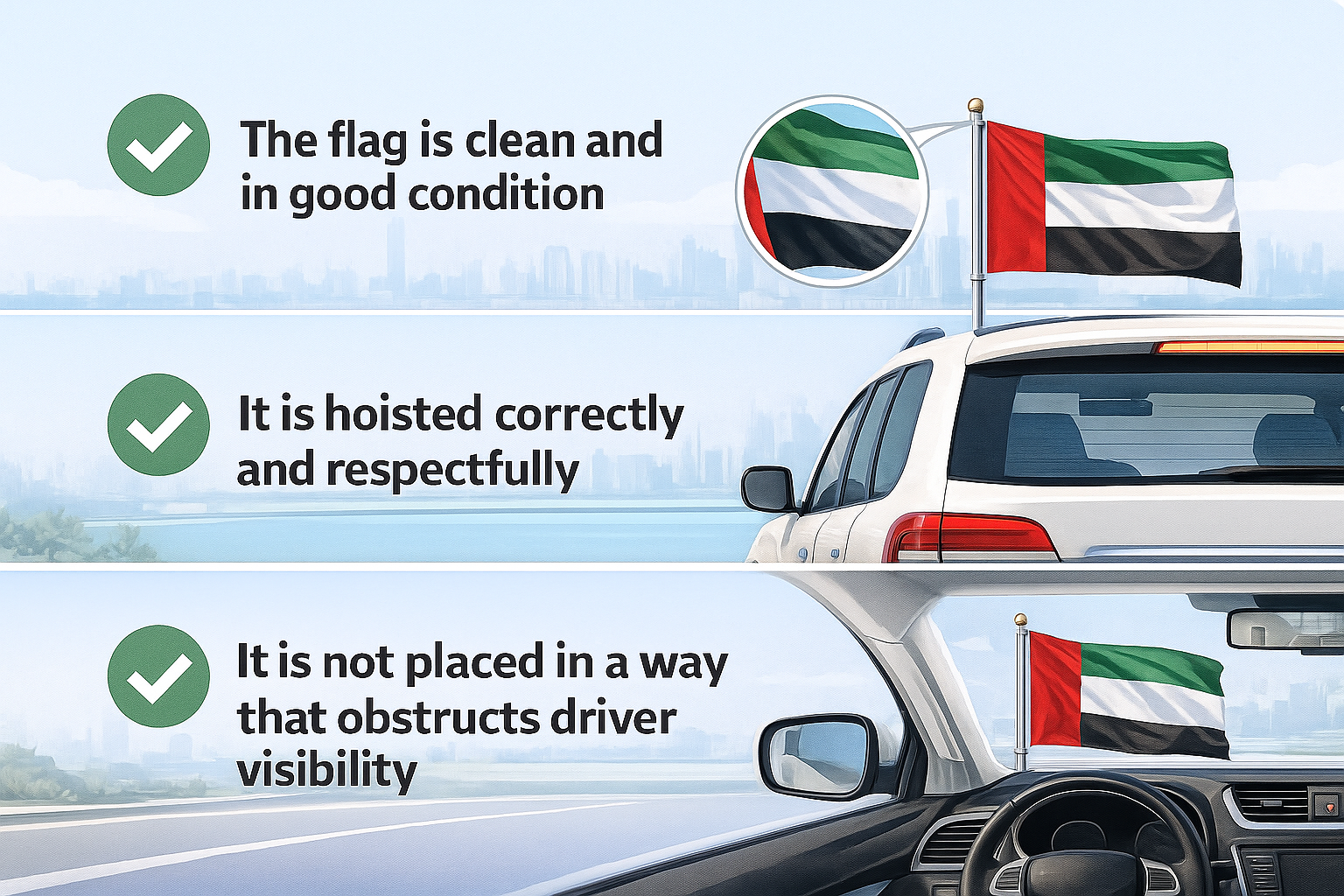 Beside Banned Activities During UAE National Day, the MOI also release guideline for hoisting flag