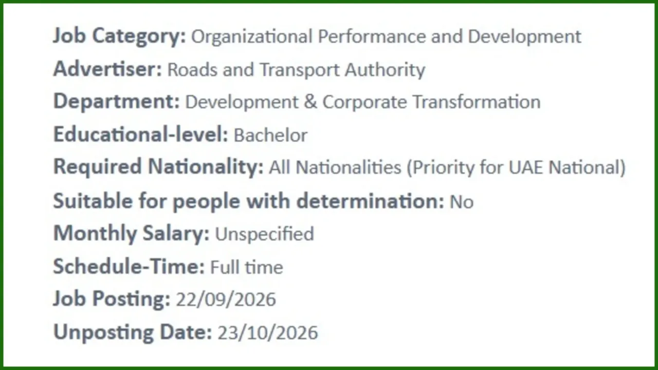 RTA Dubai Corporate Performance Specialist Job.webp RTA Dubai Corporate Performance Specialist Job