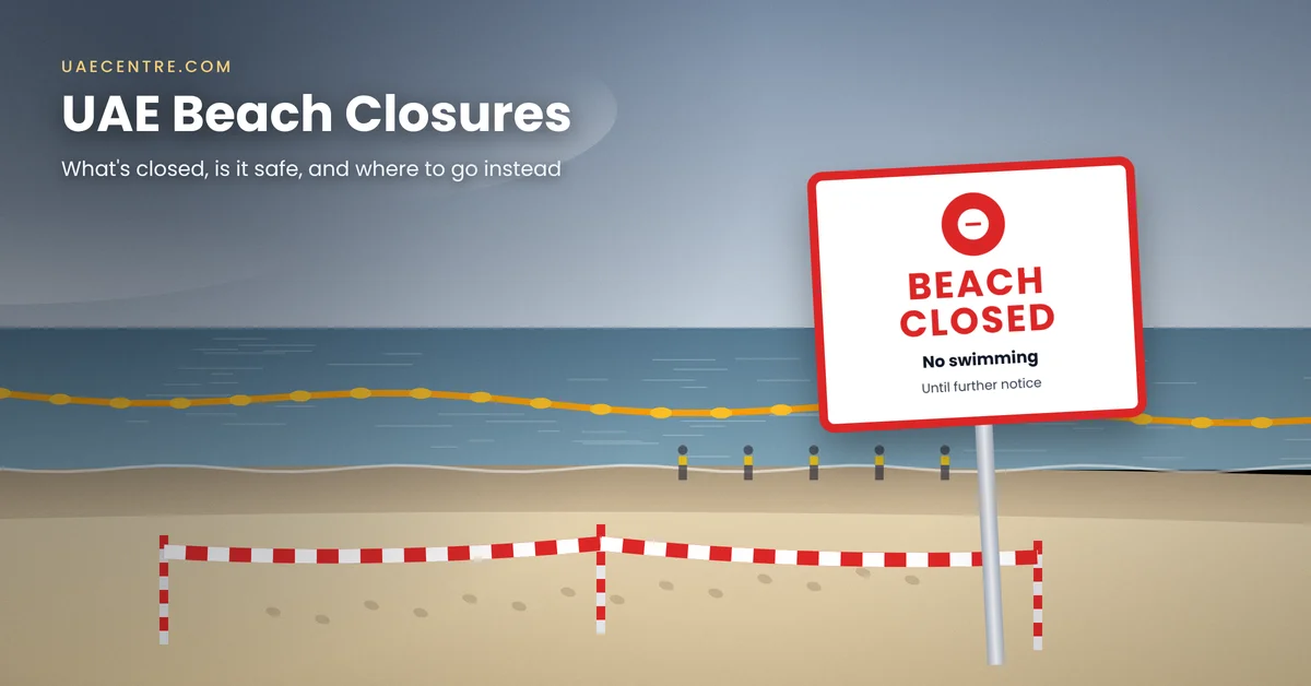 UAE beach closed sign after oil spill, October 2026