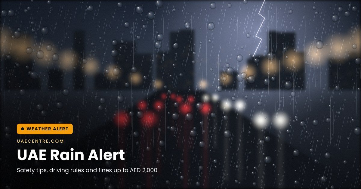 UAE rain alert: car driving on a wet road in heavy rain